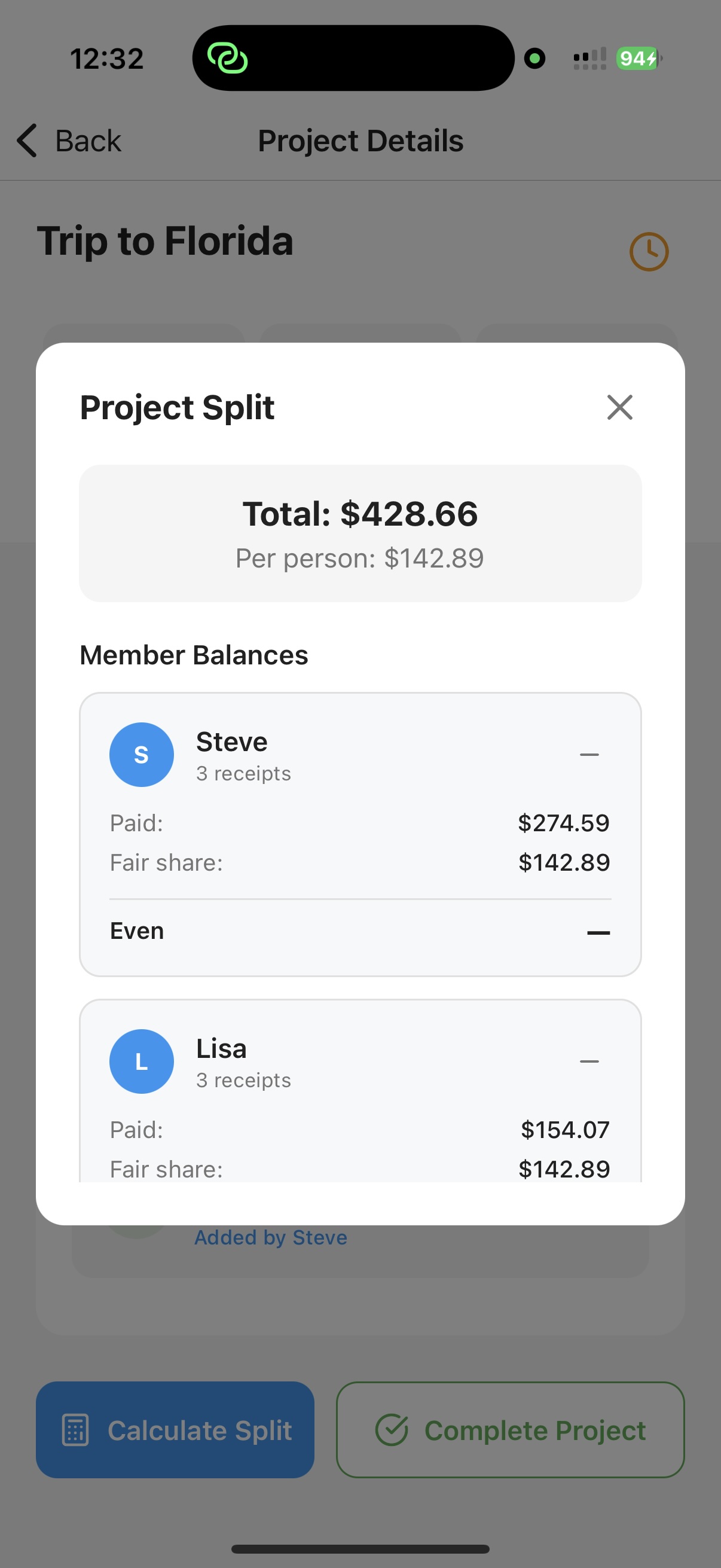 SplitSlip itemized receipt splitting interface